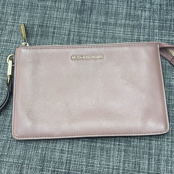 Michael Kors Blush Dark Pinkish Purple Leather Wristlet Clutch - Picture 4 of 8